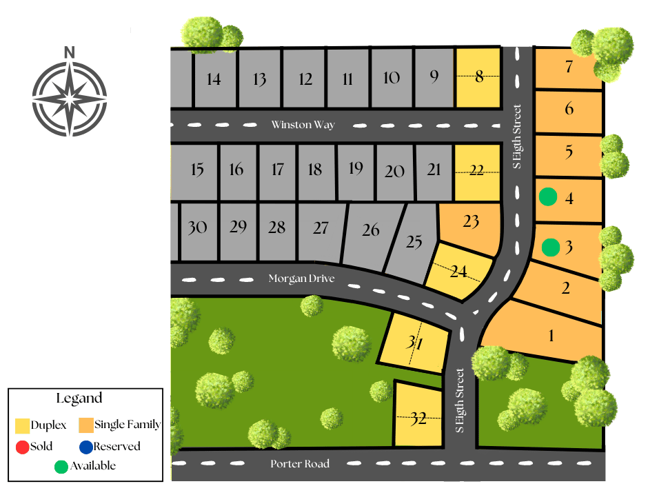 Plat map of available homes for sale in Evansville, WI.